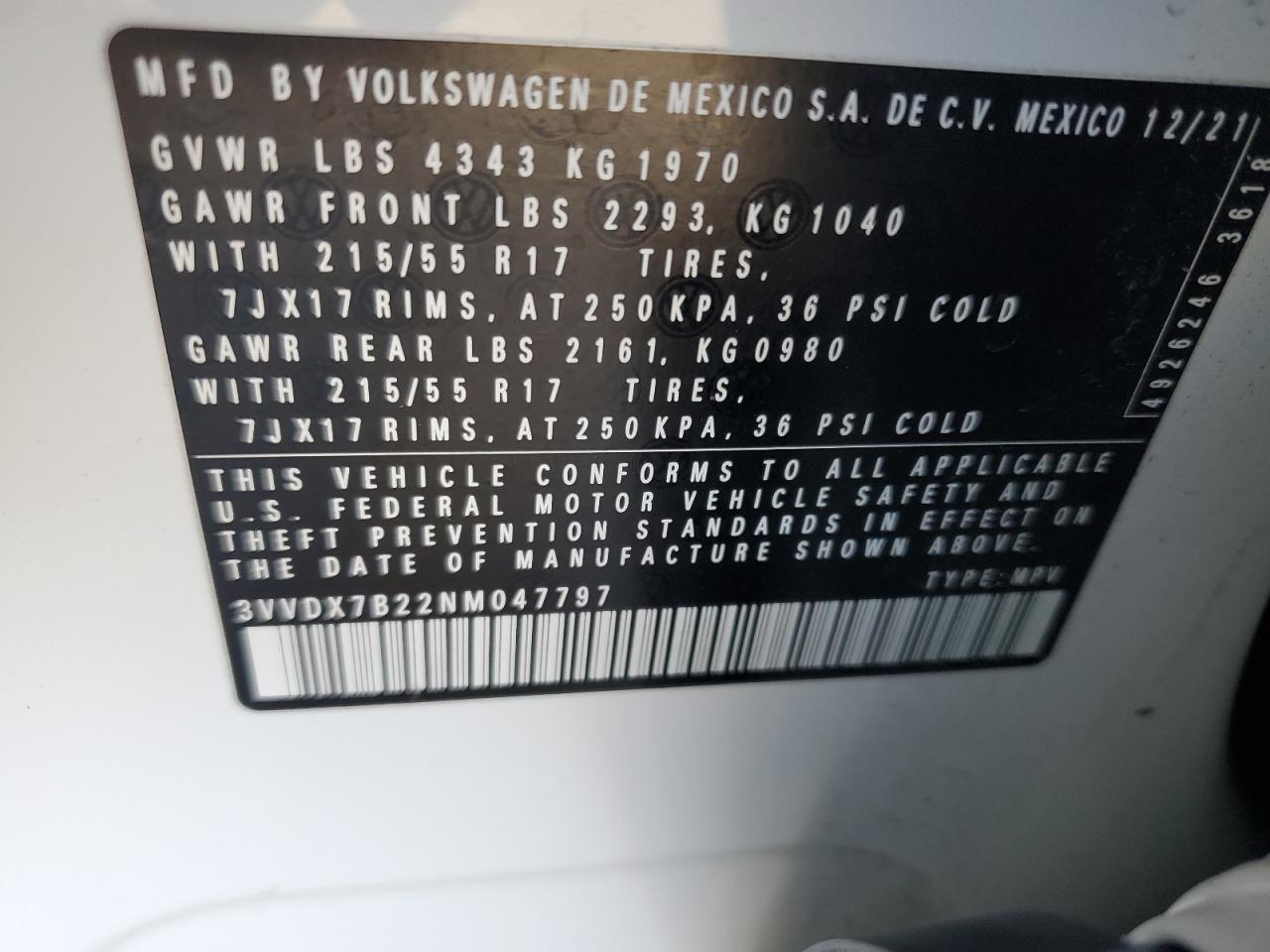 2022 Volkswagen Taos S VIN: 3VVDX7B22NM047797 Lot: 78914534