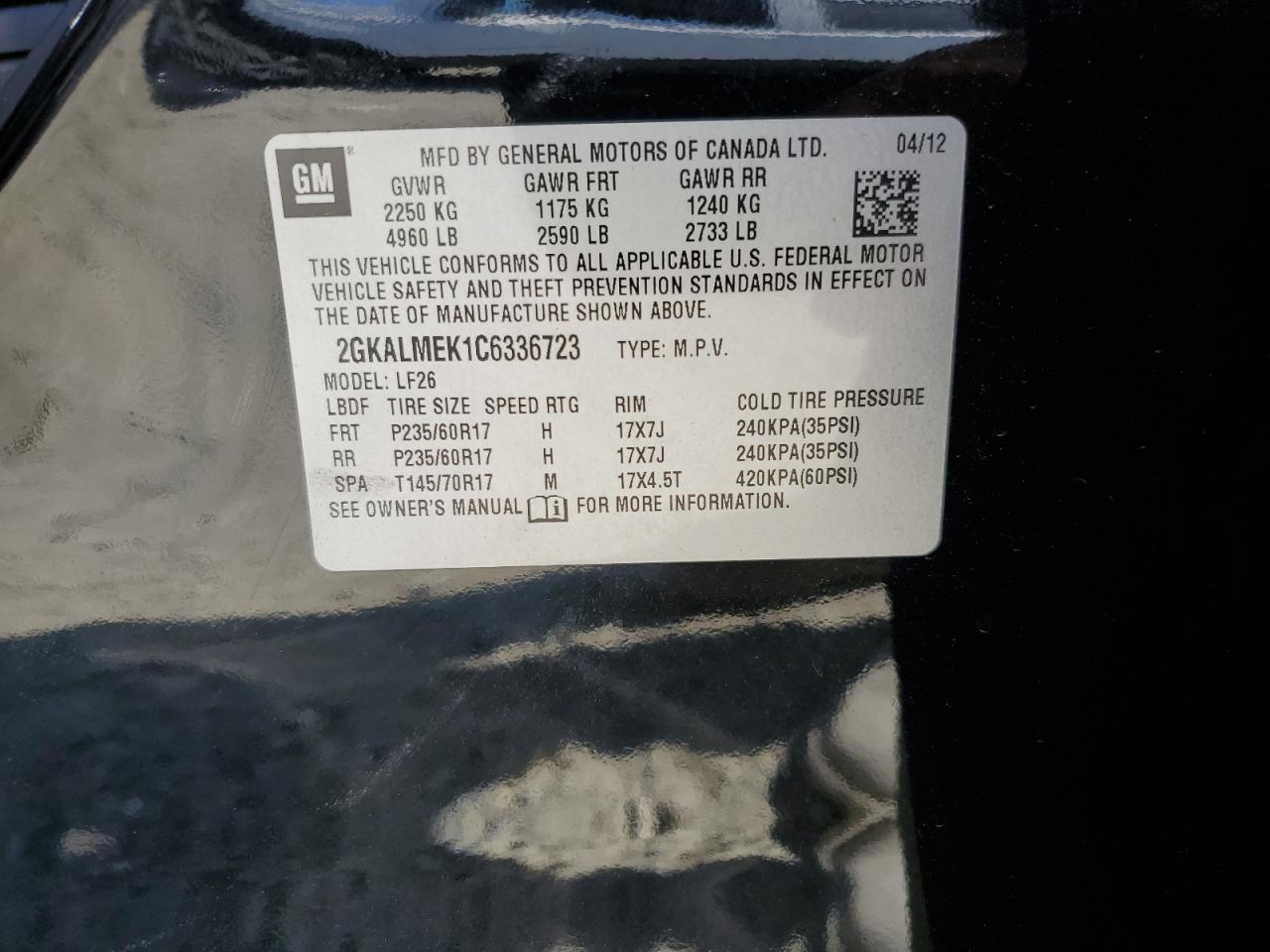 2GKALMEK1C6336723 2012 GMC Terrain Sle