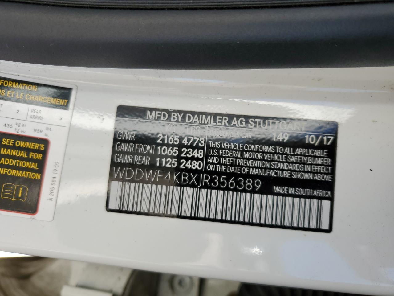 2018 Mercedes-Benz C 300 4Matic VIN: WDDWF4KBXJR356389 Lot: 75827874