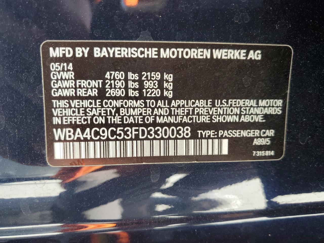 VIN WBA4C9C53FD330038 2015 BMW 4 SERIES no.12