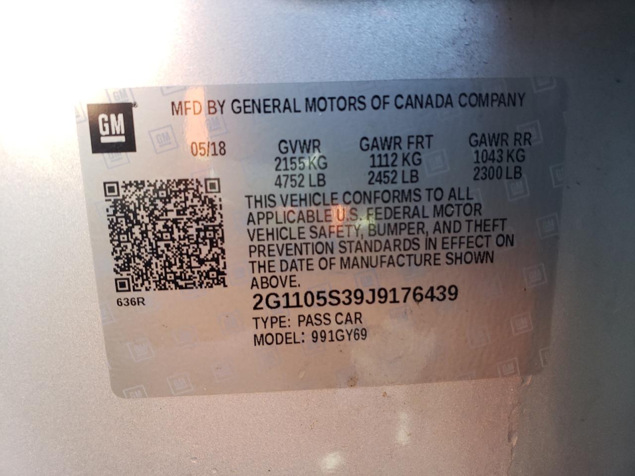 2G1105S39J9176439 2018 Chevrolet Impala Lt