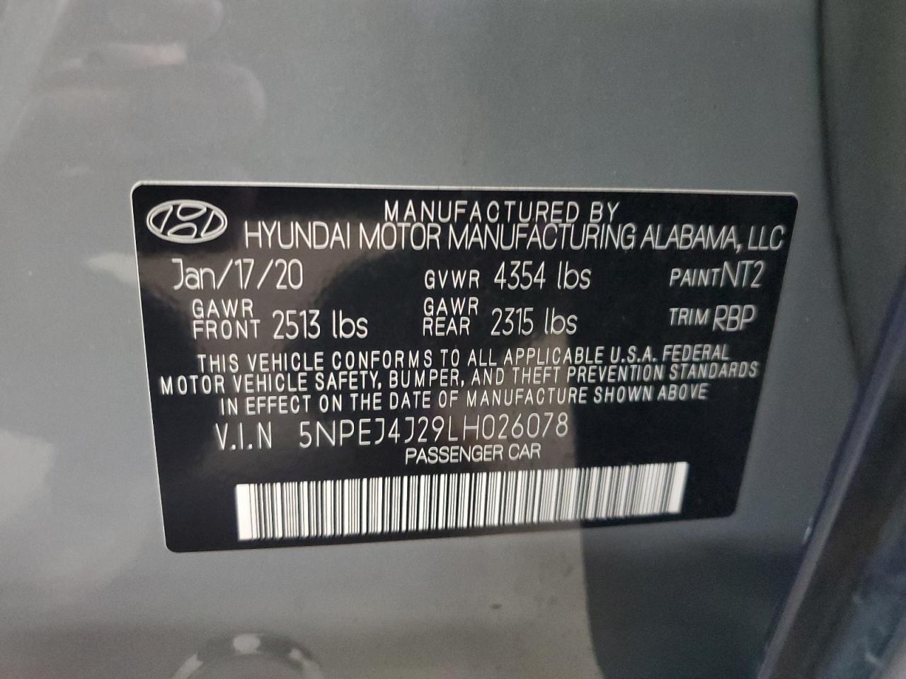 2020 Hyundai Sonata Sel Plus VIN: 5NPEJ4J29LH026078 Lot: 79013374