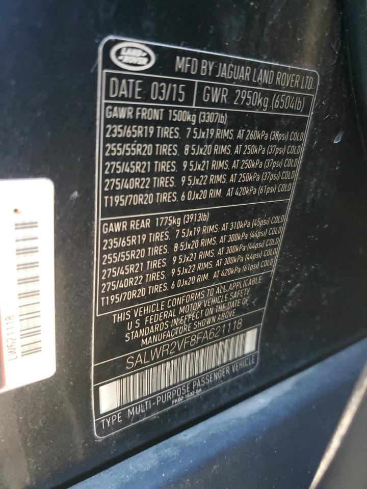 2015 Land Rover Range Rover Sport Hse VIN: SALWR2VF8FA621118 Lot: 75287854