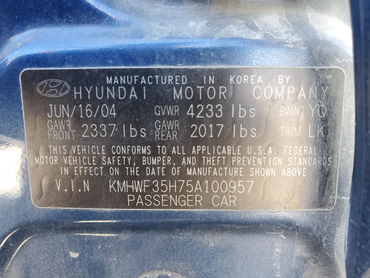 KMHWF35H75A100957 2005 Hyundai Sonata Gls