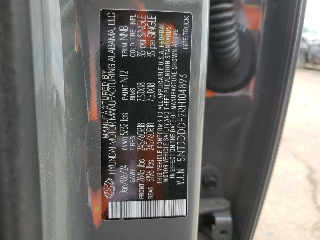 2024 Hyundai Santa Cruz Xrt VIN: 5NTJDDDF2RH104893 Lot: 76288684