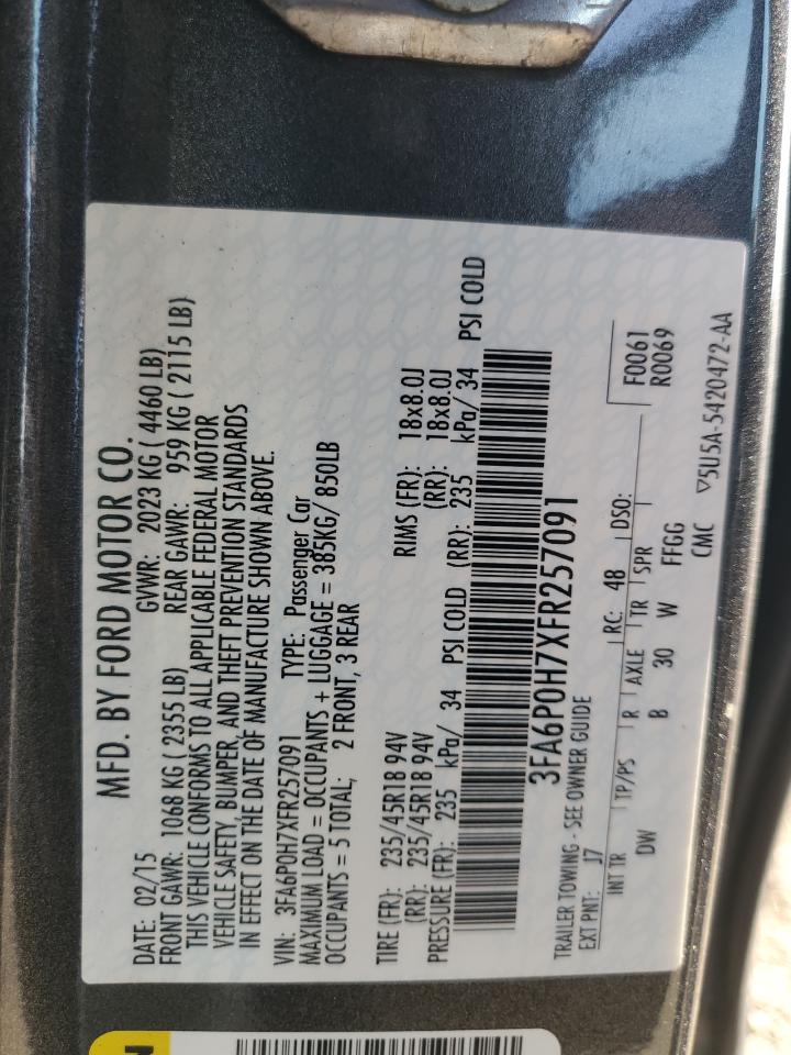 3FA6P0H7XFR257091 2015 Ford Fusion Se