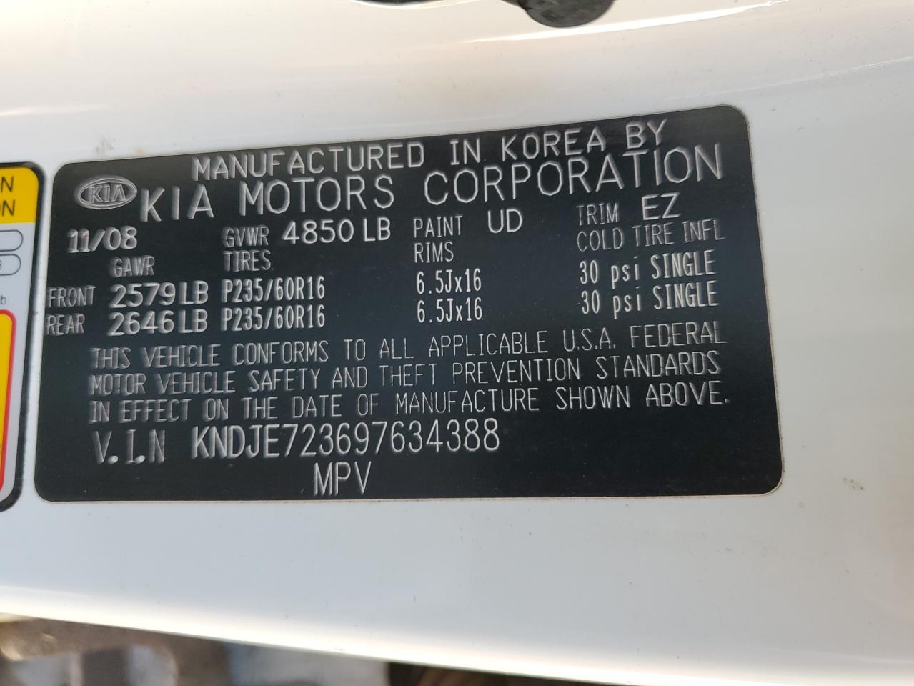 KNDJE723697634388 2009 Kia Sportage Lx