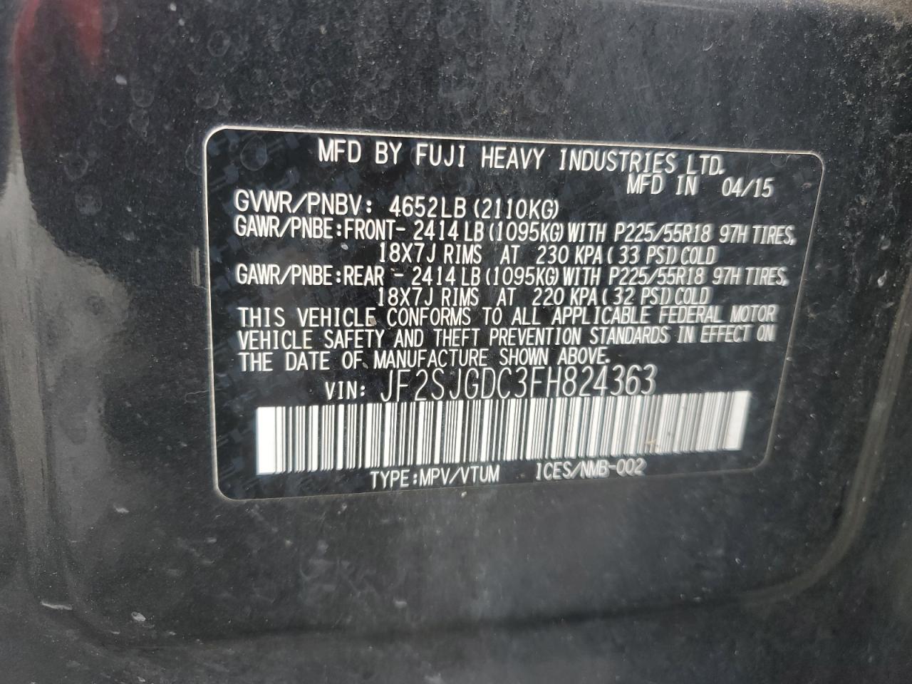 2015 Subaru Forester 2.0Xt Premium VIN: JF2SJGDC3FH824363 Lot: 73591304