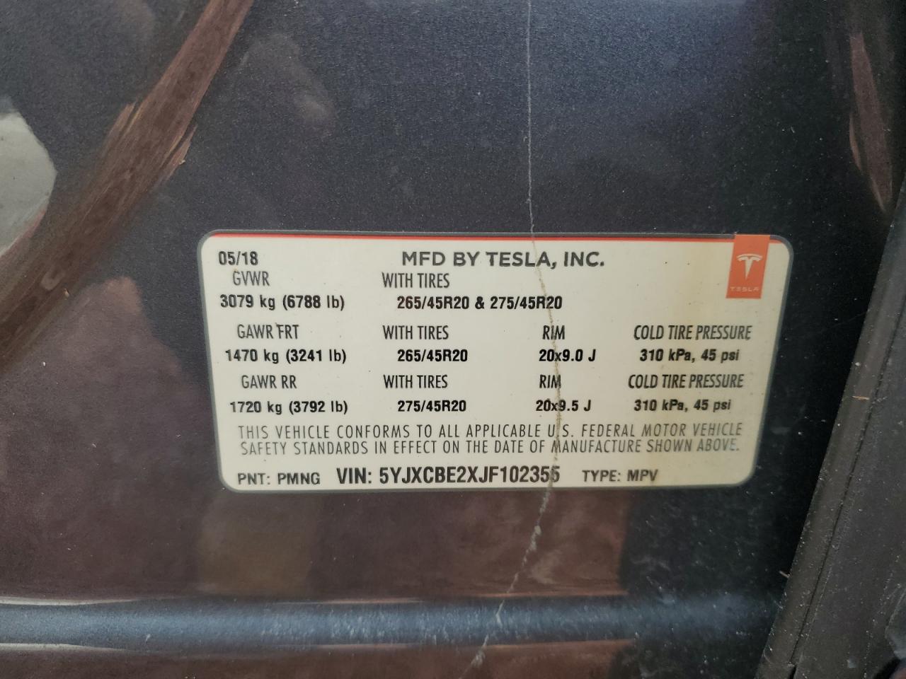 5YJXCBE2XJF102355 2018 Tesla Model X