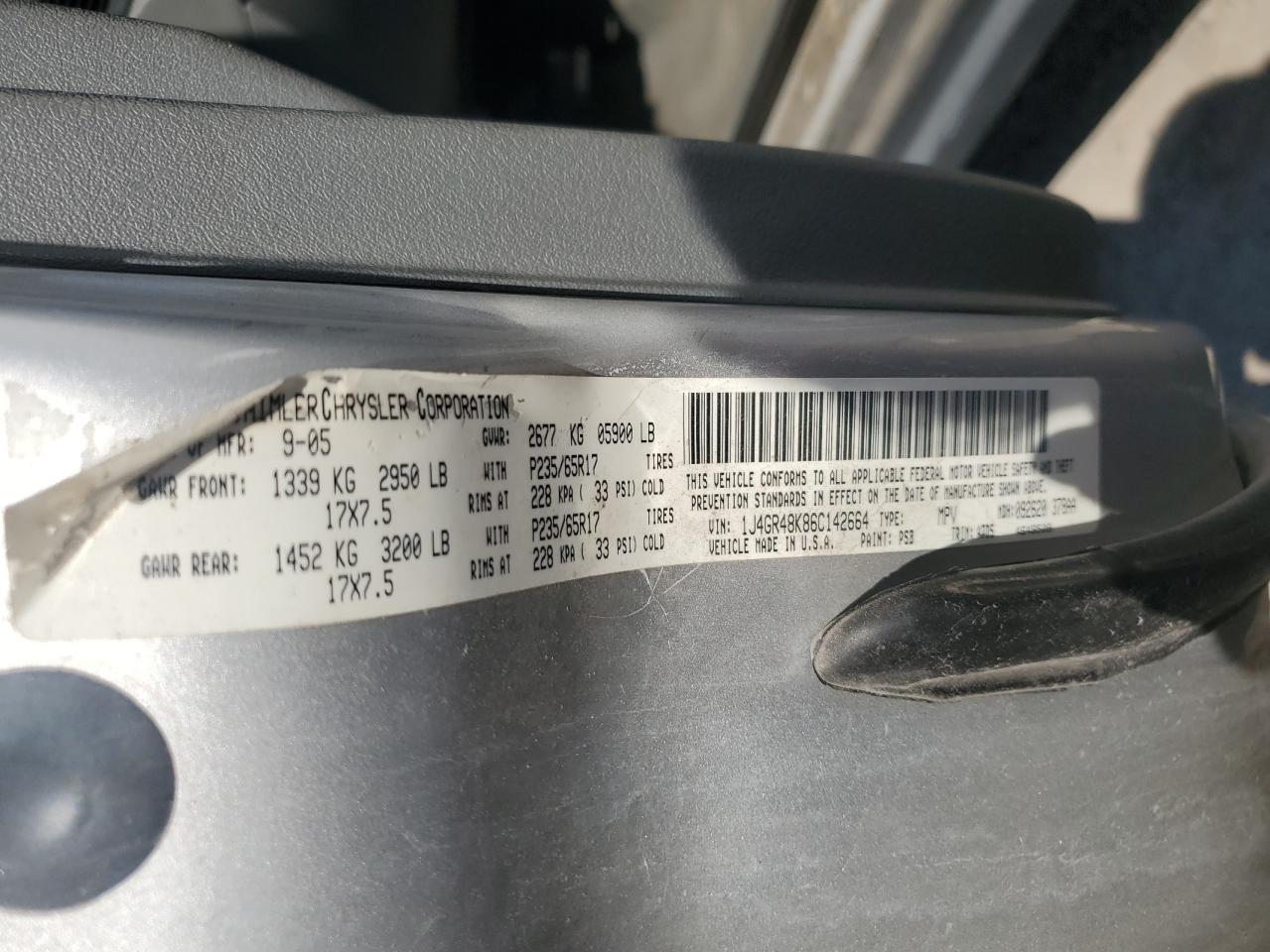 2006 Jeep Grand Cherokee Laredo VIN: 1J4GR48K86C142664 Lot: 75772504