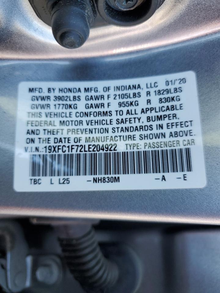 2020 Honda Civic Exl VIN: 19XFC1F72LE204922 Lot: 77791174