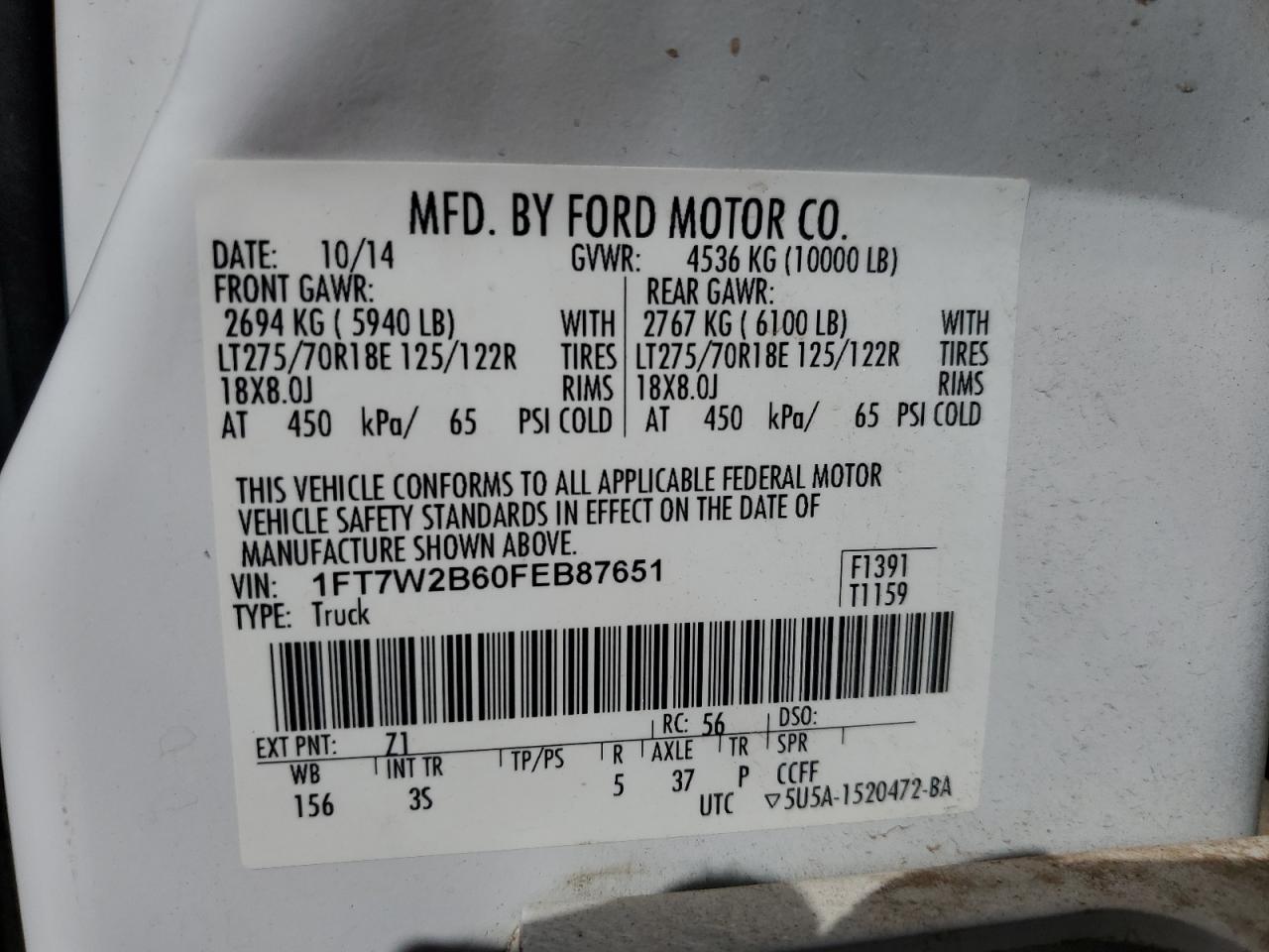 1FT7W2B60FEB87651 2015 Ford F250 Super Duty