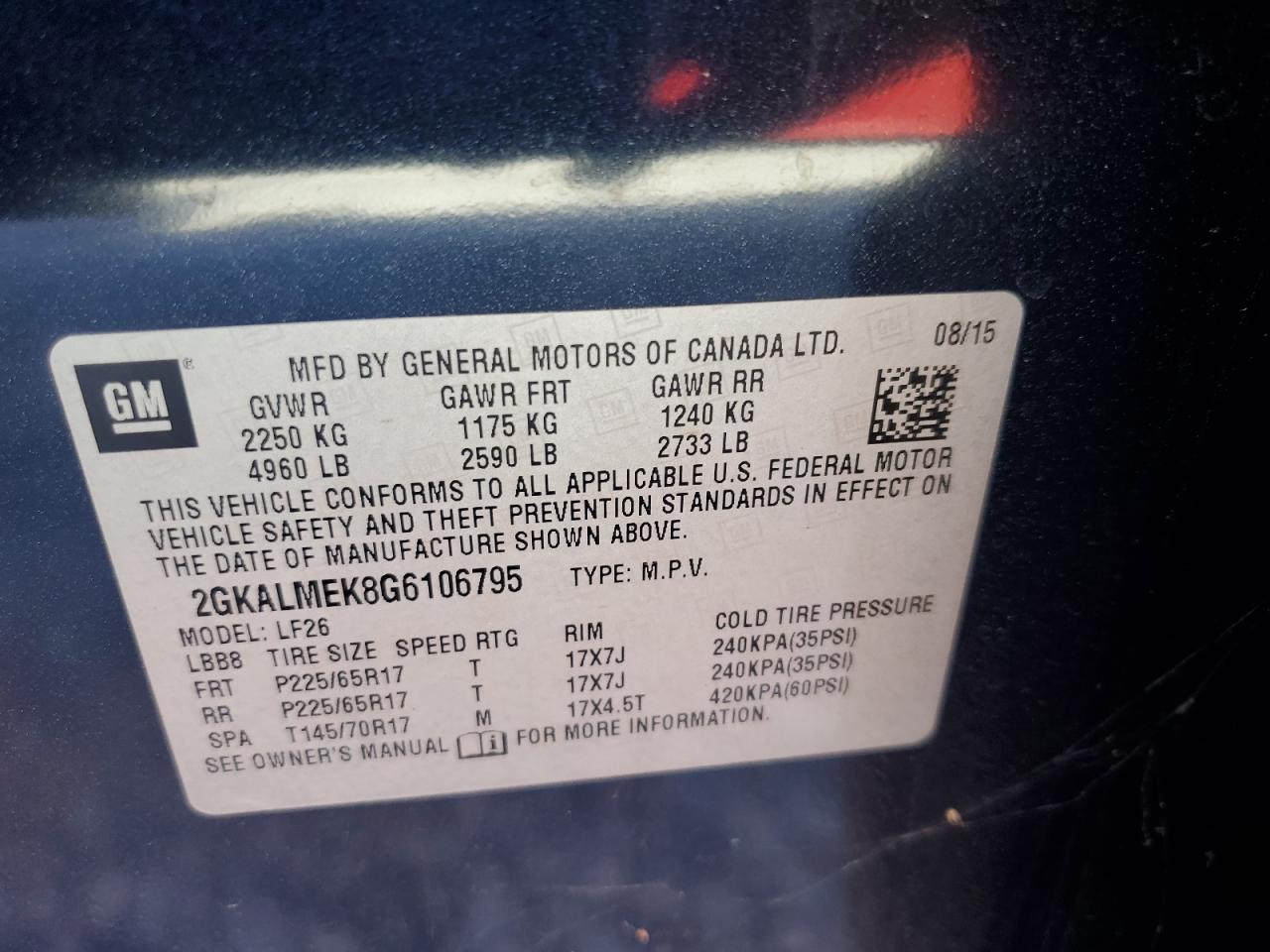 2GKALMEK8G6106795 2016 GMC Terrain Sle