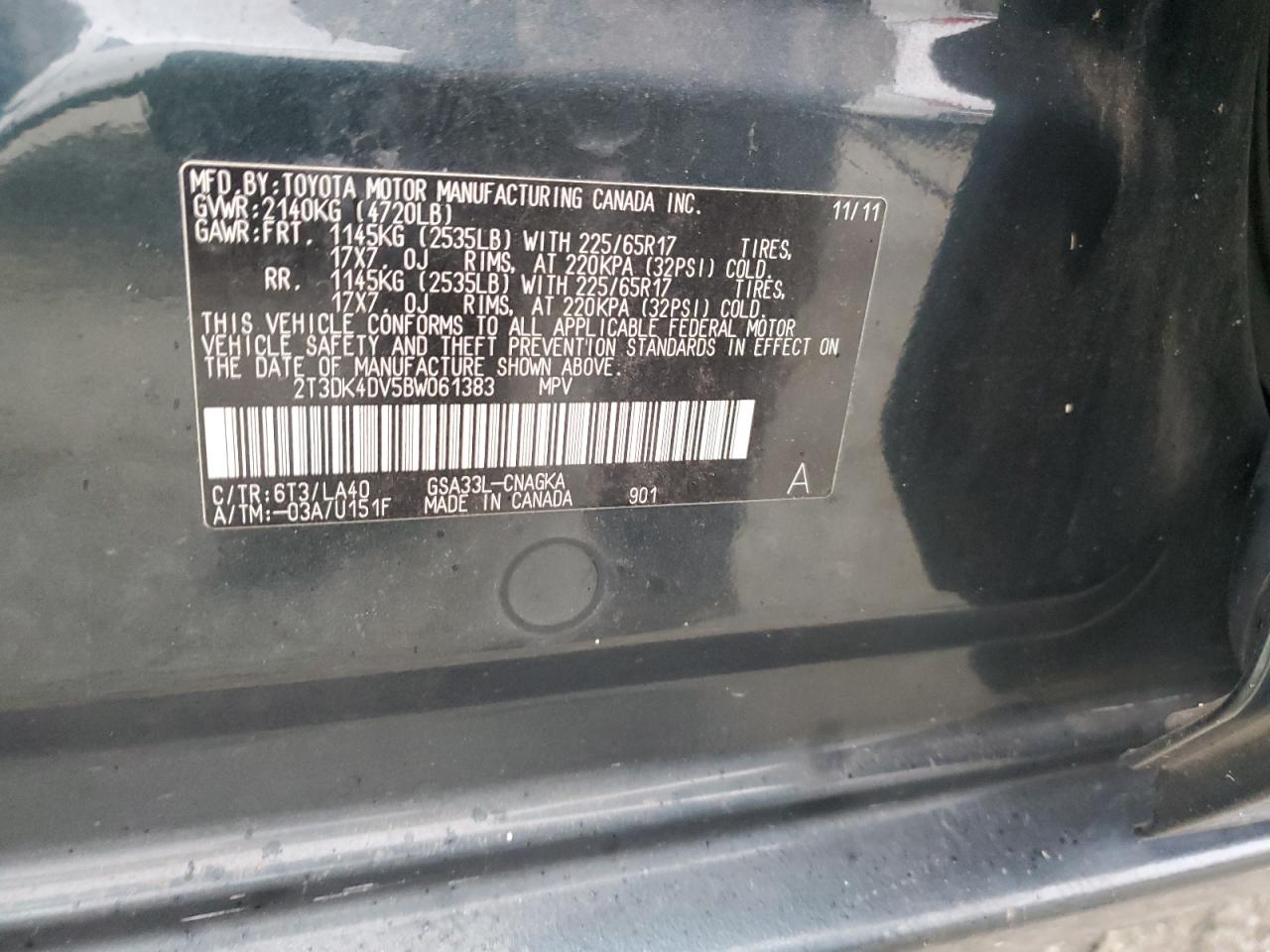 2011 Toyota Rav4 Limited VIN: 2T3DK4DV5BW061383 Lot: 74508604