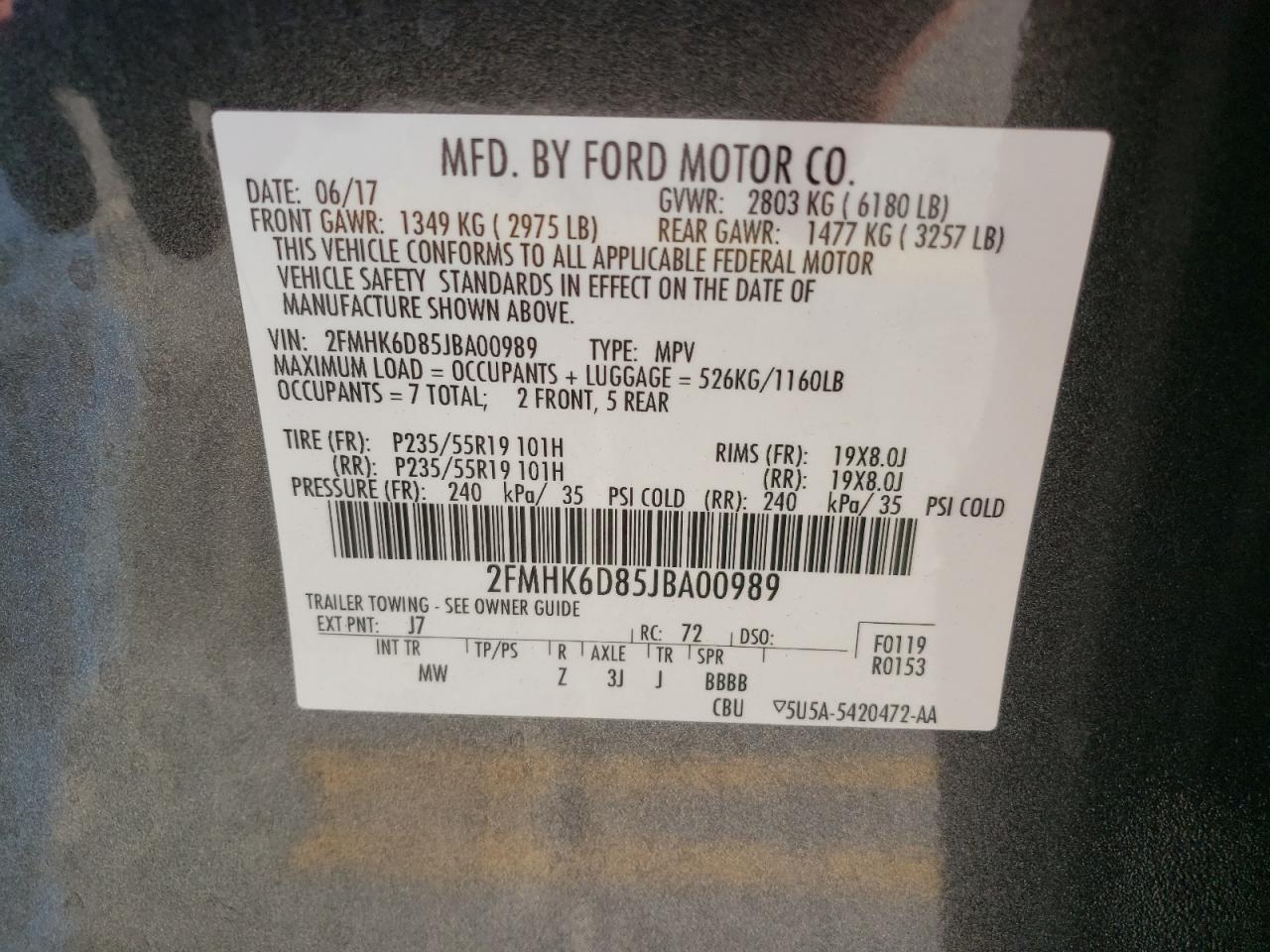 2FMHK6D85JBA00989 2018 Ford Flex Limited