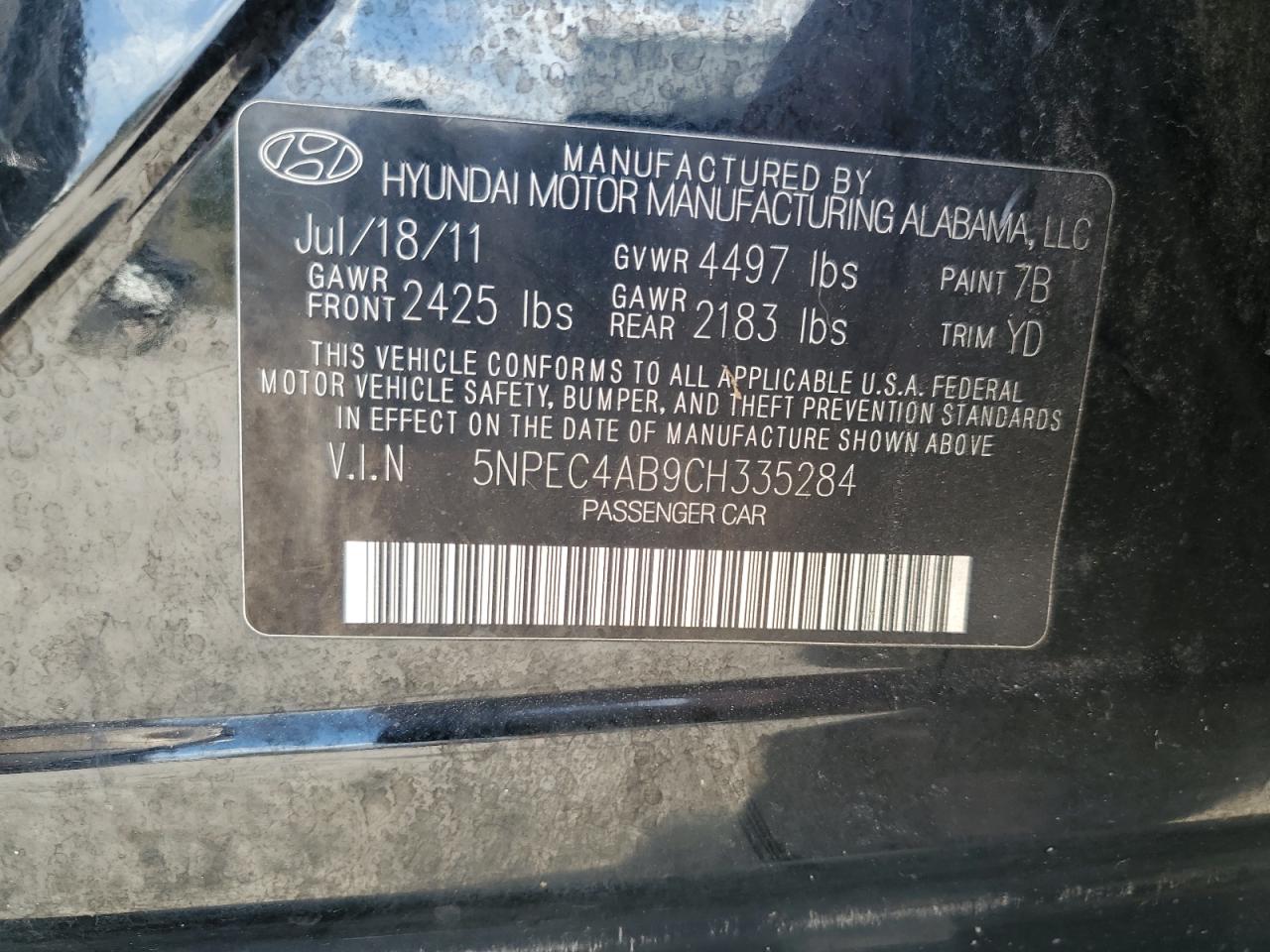 5NPEC4AB9CH335284 2012 Hyundai Sonata Se