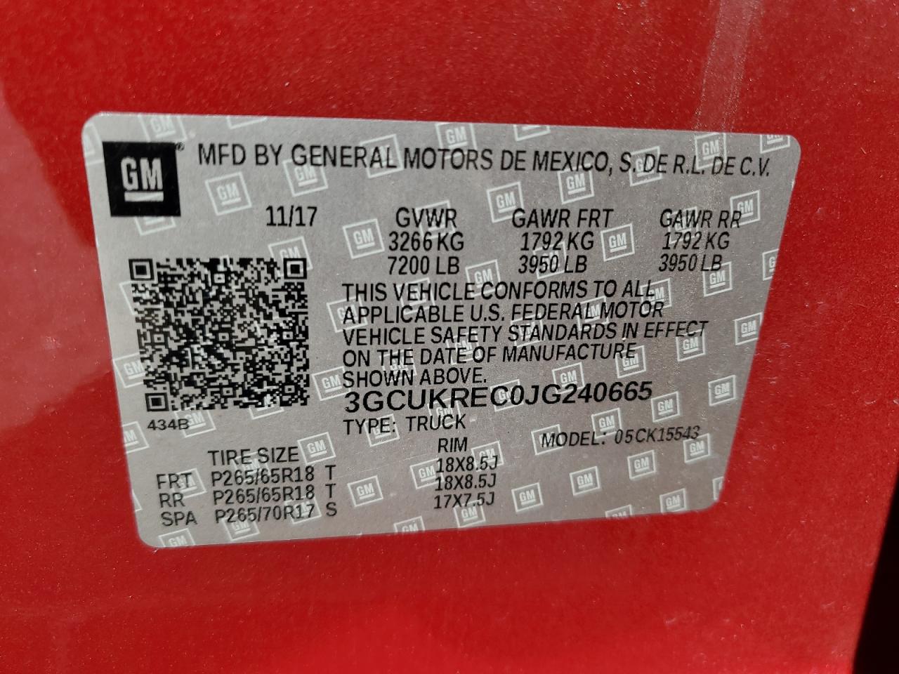 3GCUKREC0JG240665 2018 Chevrolet Silverado K1500 Lt