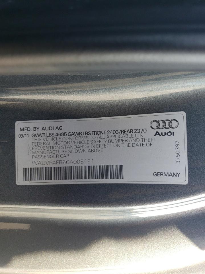 2012 Audi A5 Prestige VIN: WAUVFAFR6CA005151 Lot: 75746234