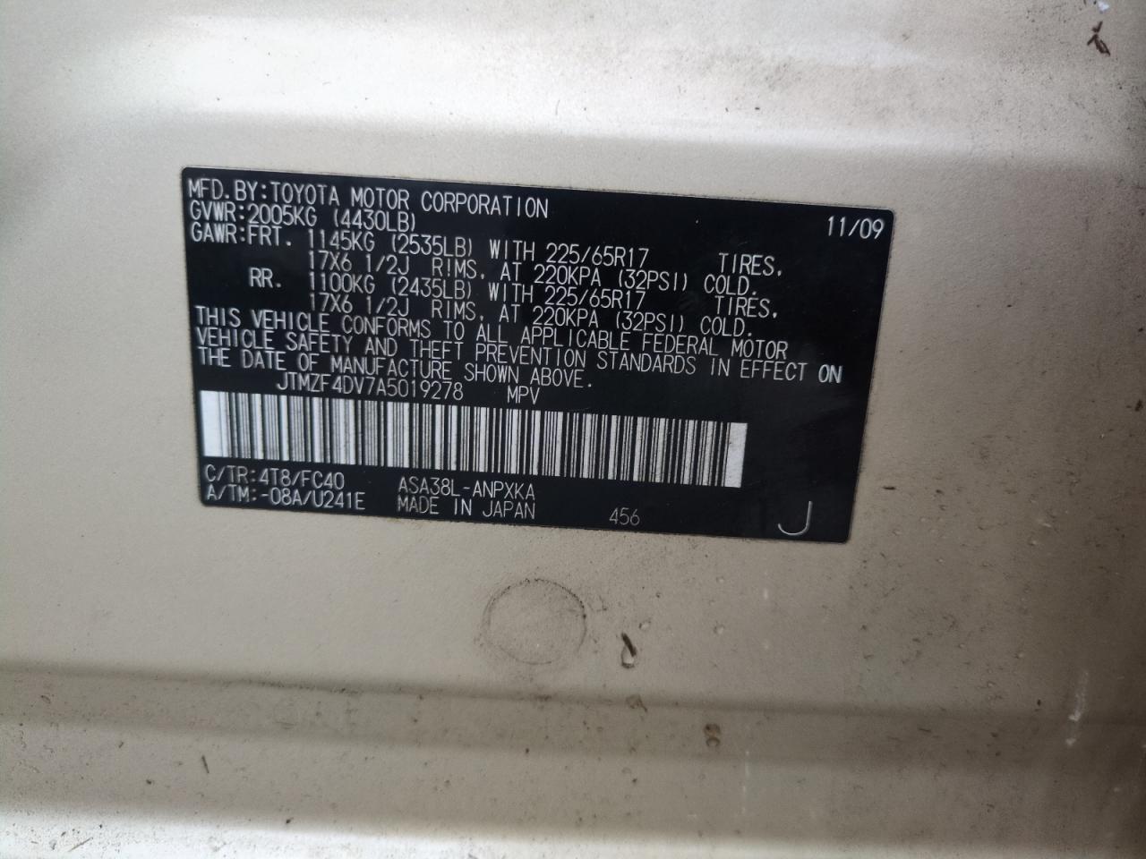 JTMZF4DV7A5019278 2010 Toyota Rav4