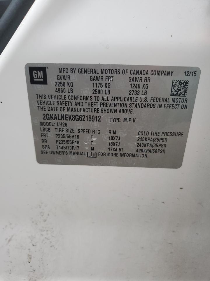 2016 GMC Terrain Sle VIN: 2GKALNEK8G6215912 Lot: 78429394