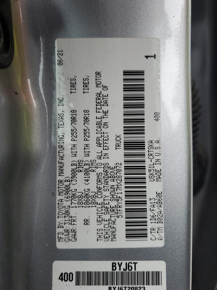 5TFRY5F17MX287072 2021 Toyota Tundra Double Cab Sr