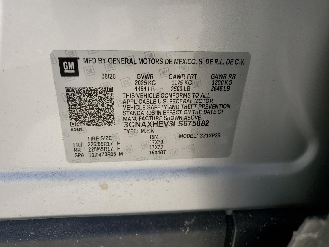 2020 Chevrolet Equinox Ls VIN: 3GNAXHEV3LS675882 Lot: 77907084