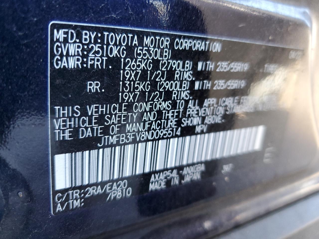 2022 Toyota Rav4 Prime Xse VIN: JTMFB3FV8ND095514 Lot: 78575834