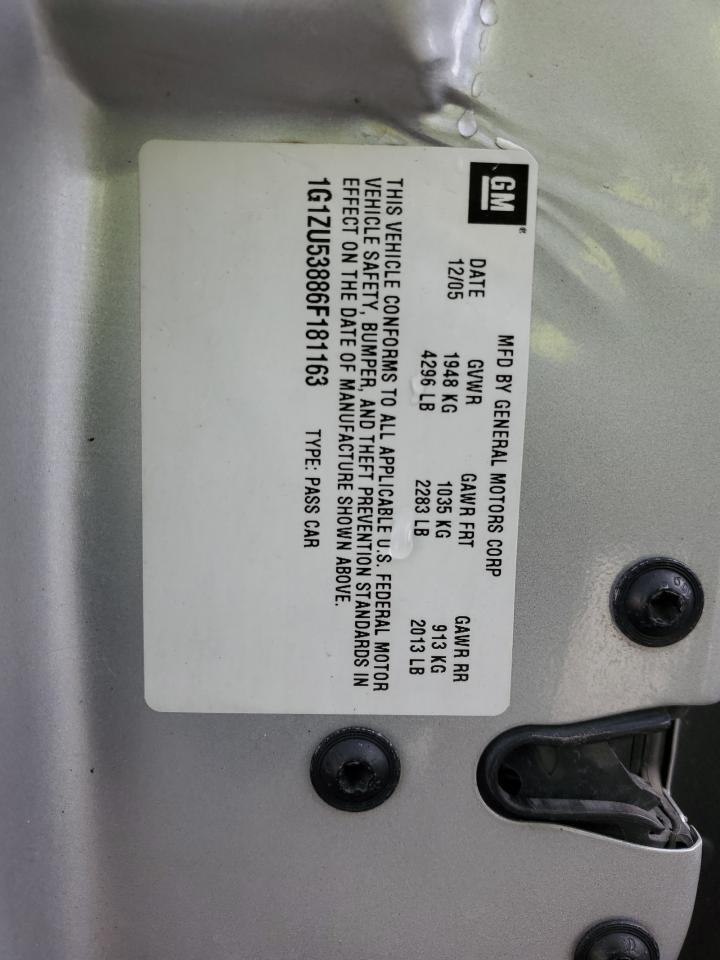 2006 Chevrolet Malibu Ltz VIN: 1G1ZU53886F181163 Lot: 78551284