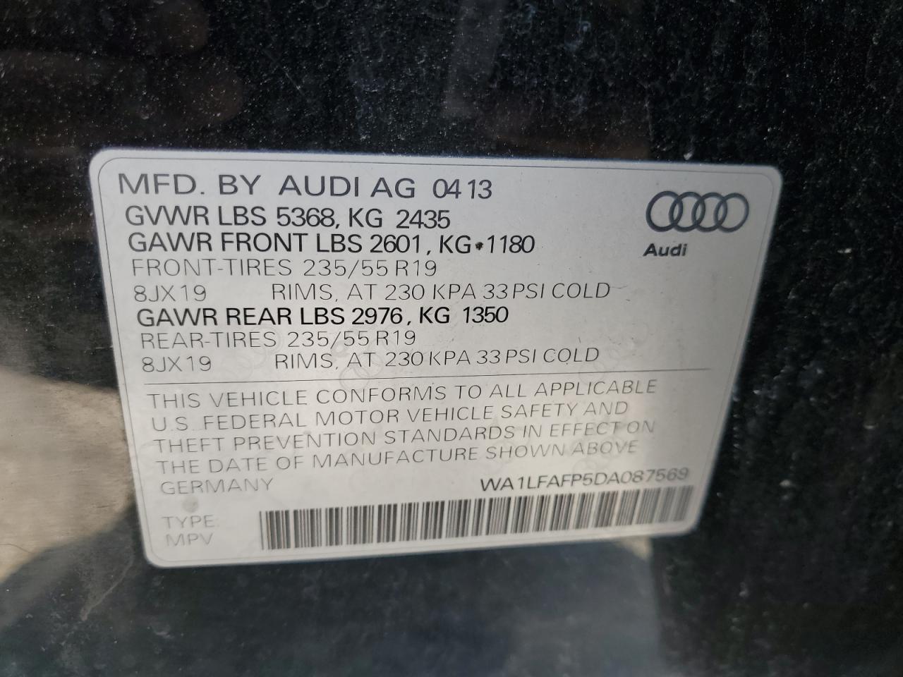 WA1LFAFP5DA087569 2013 Audi Q5 Premium Plus