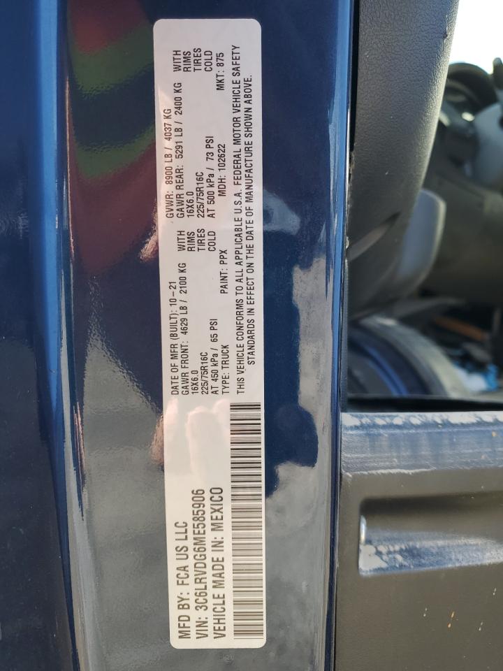 2021 Ram Promaster 2500 2500 High VIN: 3C6LRVDG6ME585906 Lot: 65192494