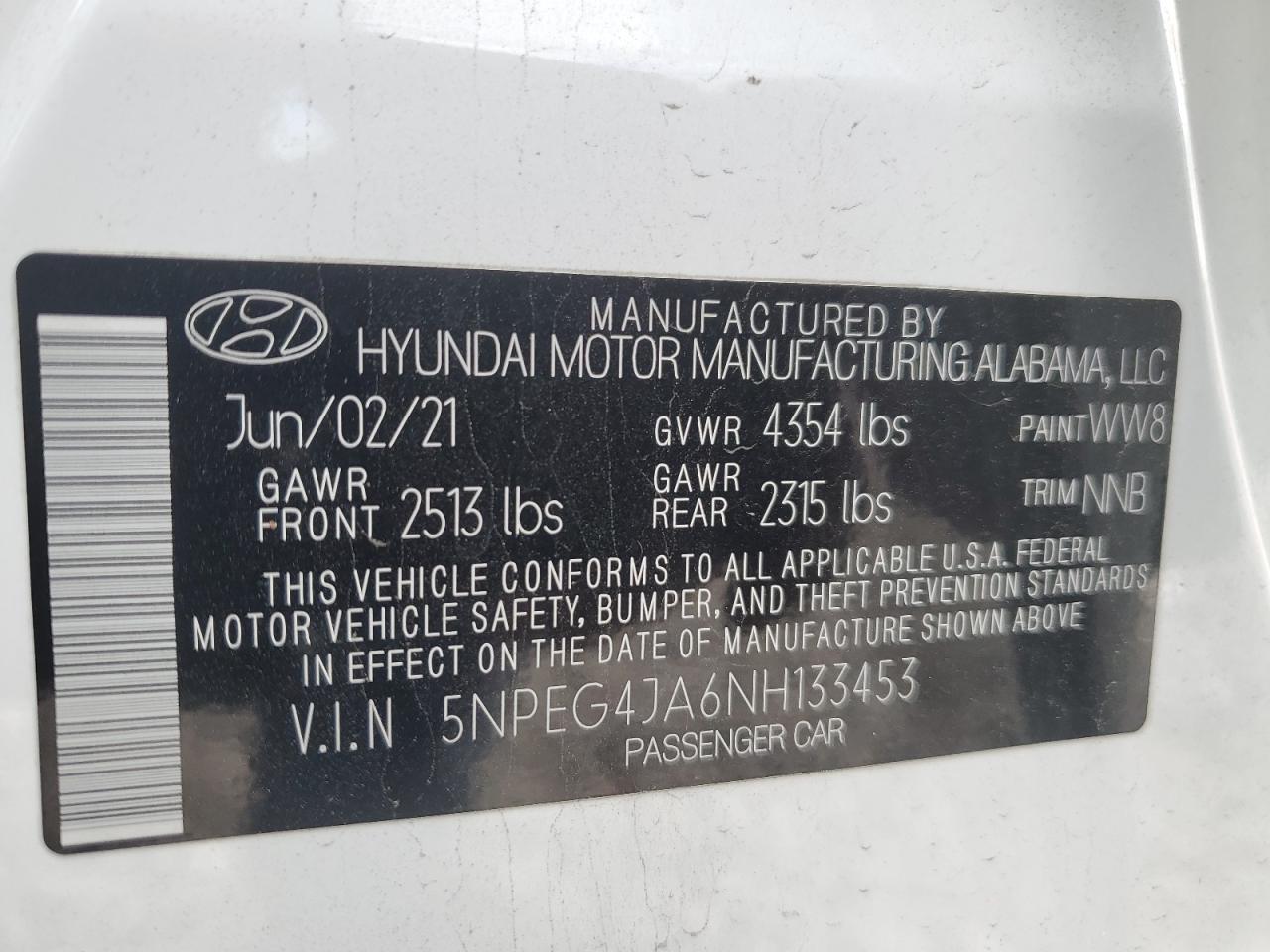 2022 Hyundai Sonata Se VIN: 5NPEG4JA6NH133453 Lot: 76301564