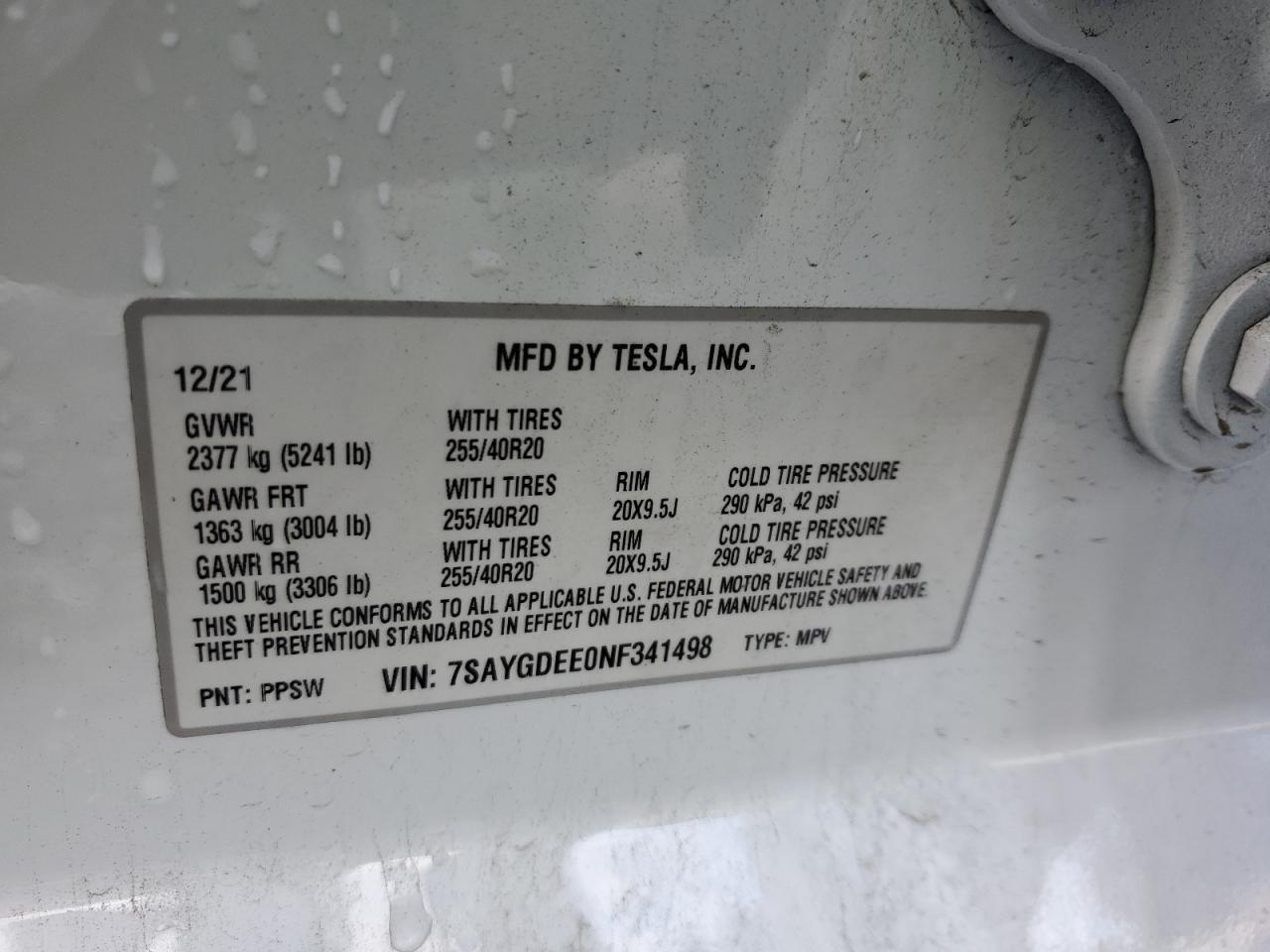 VIN 7SAYGDEE0NF341498 2022 TESLA MODEL Y no.13