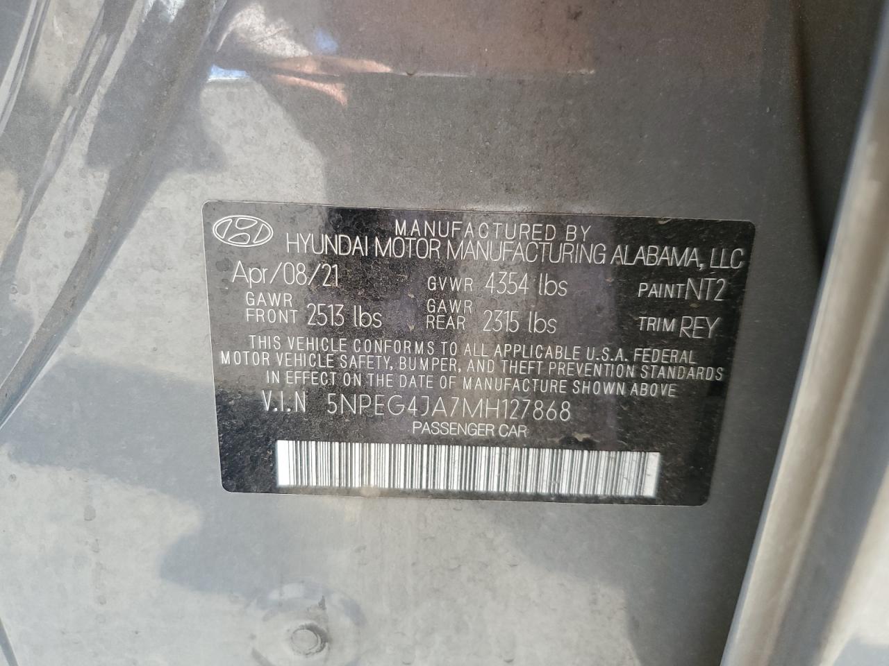 2021 Hyundai Sonata Se VIN: 5NPEG4JA7MH127868 Lot: 76572804