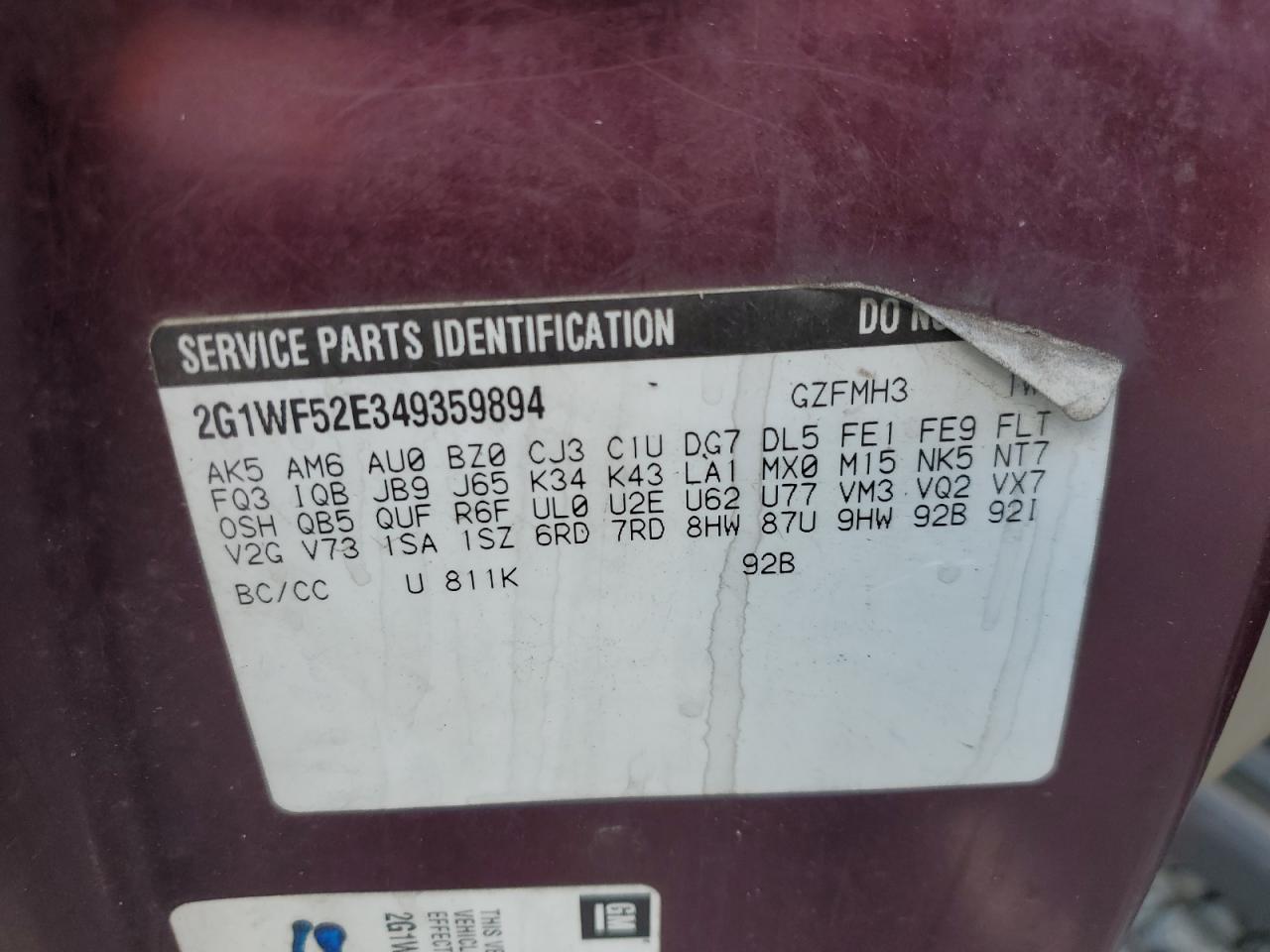 2004 Chevrolet Impala VIN: 2G1WF52E349359894 Lot: 74351504