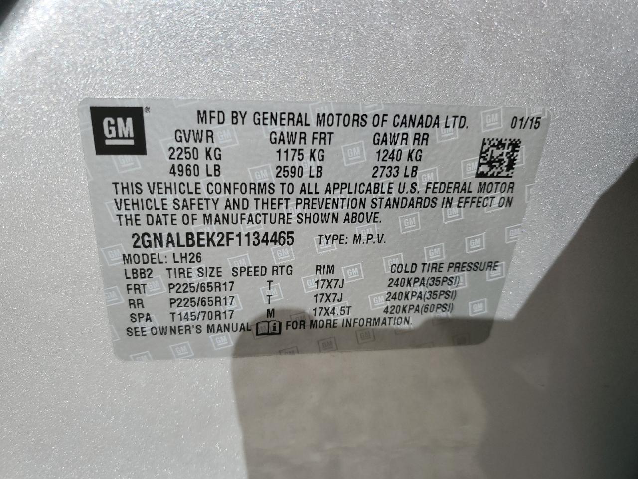 2GNALBEK2F1134465 2015 CHEVROLET EQUINOX - Image 12