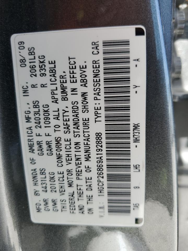 2009 Honda Accord Exl VIN: 1HGCP26869A192888 Lot: 76194694