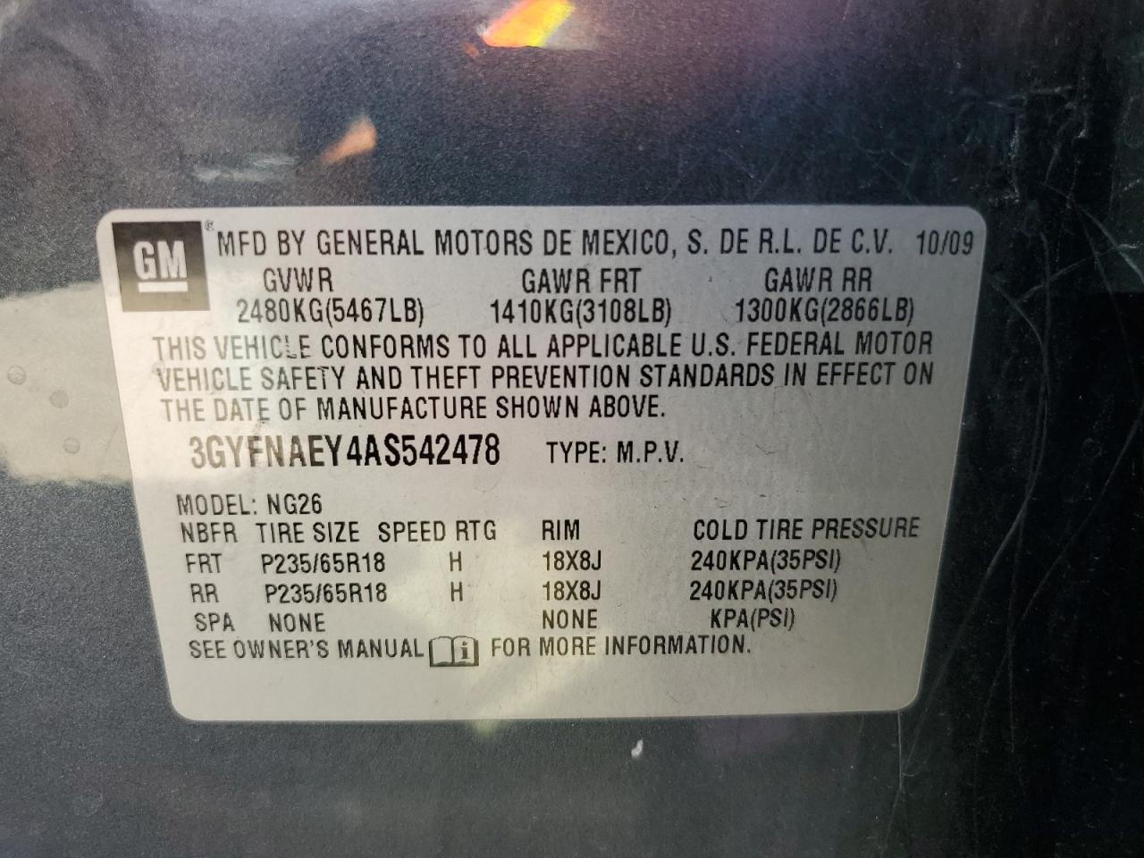 2010 Cadillac Srx Luxury Collection VIN: 3GYFNAEY4AS542478 Lot: 73153844