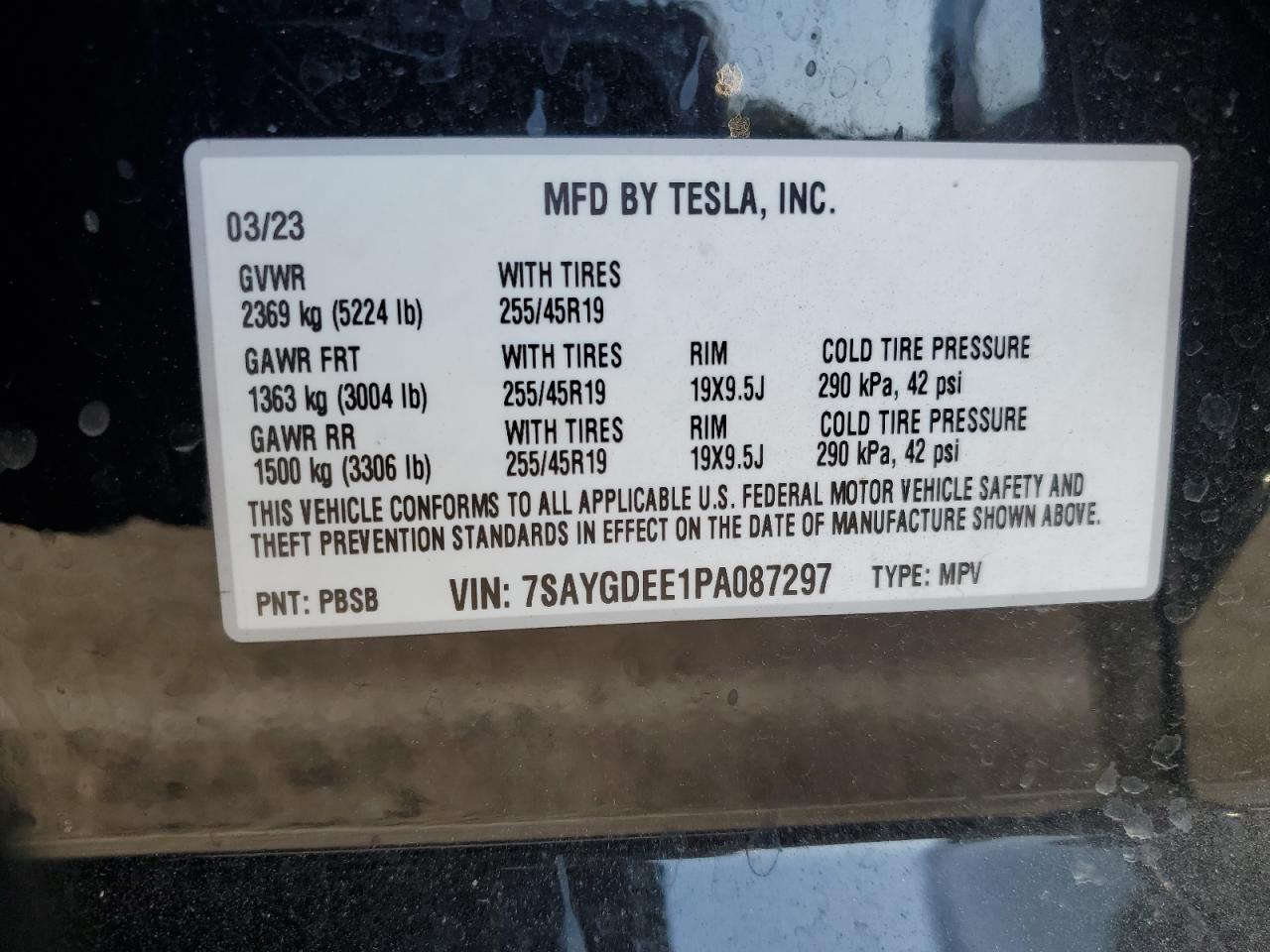 7SAYGDEE1PA087297 2023 Tesla Model Y