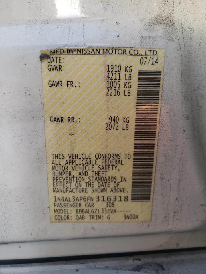 2015 Nissan Altima 2.5 VIN: 1N4AL3AP6FN316318 Lot: 77128134