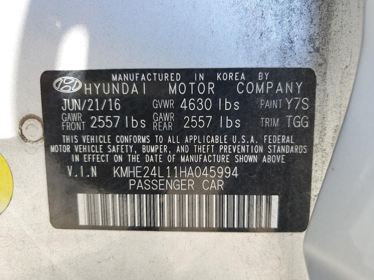 2017 Hyundai Sonata Hybrid VIN: KMHE24L11HA045994 Lot: 73311814