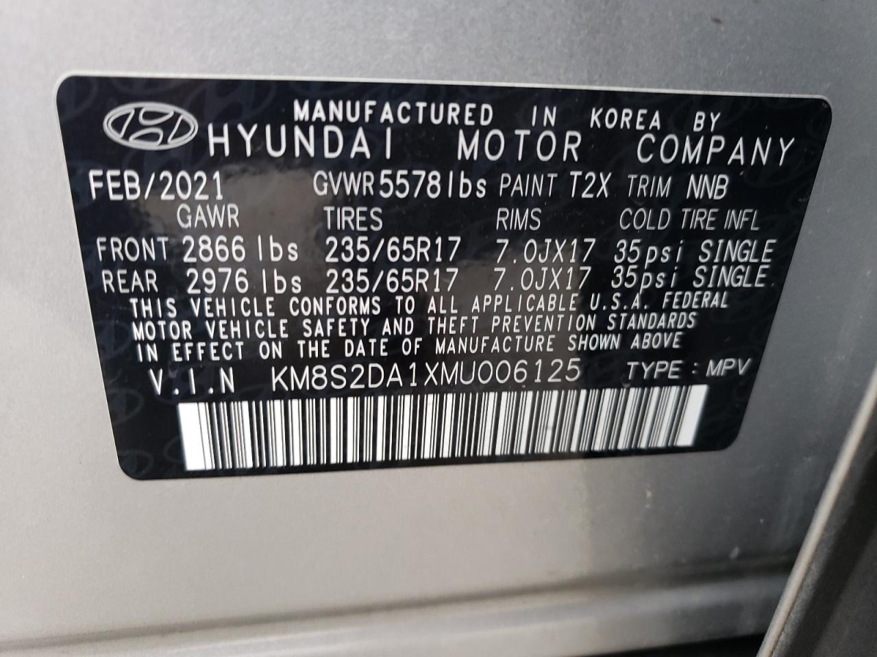 2021 Hyundai Santa Fe Blue VIN: KM8S2DA1XMU006125 Lot: 76073644