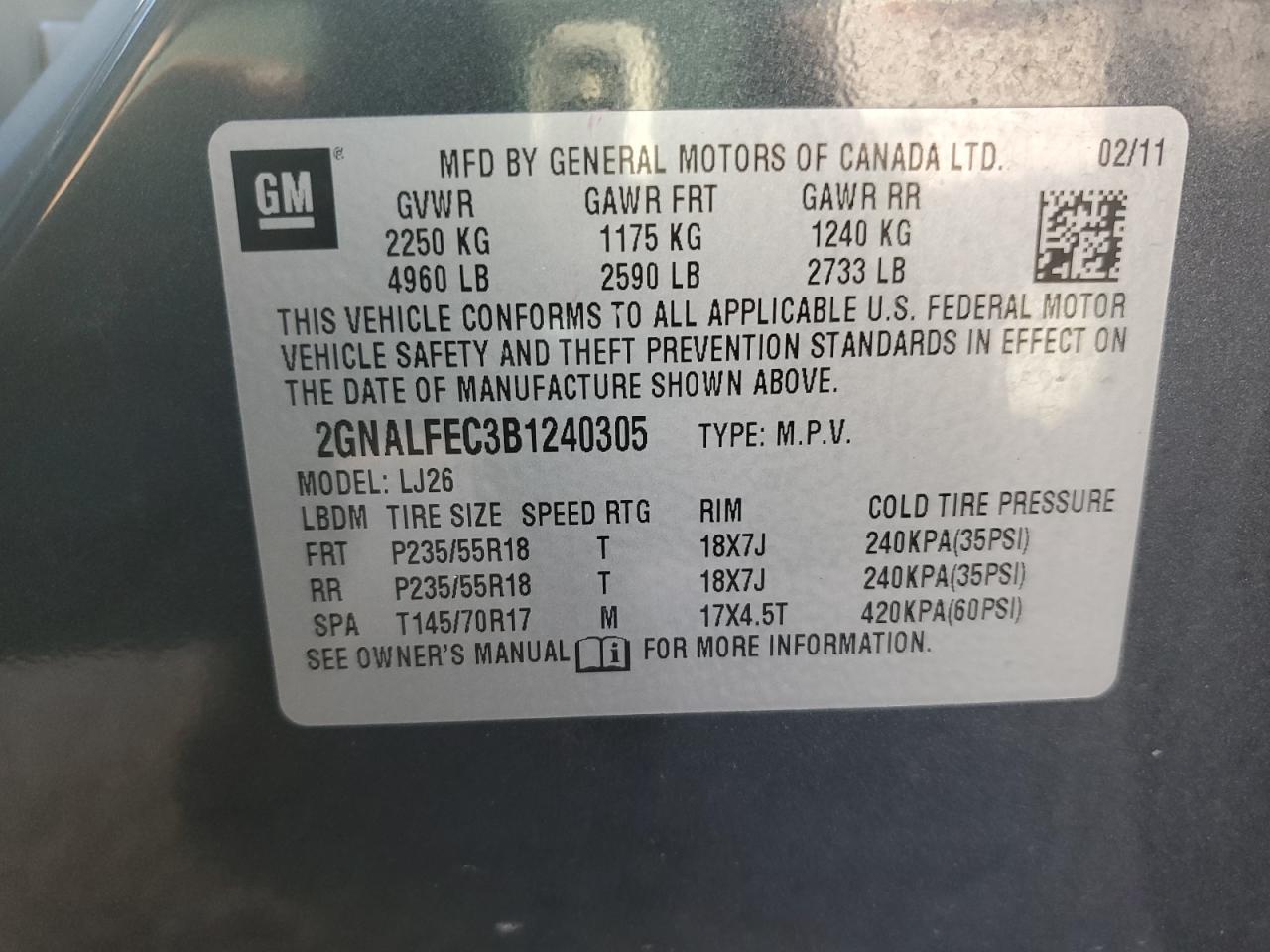 2GNALFEC3B1240305 2011 Chevrolet Equinox Ltz