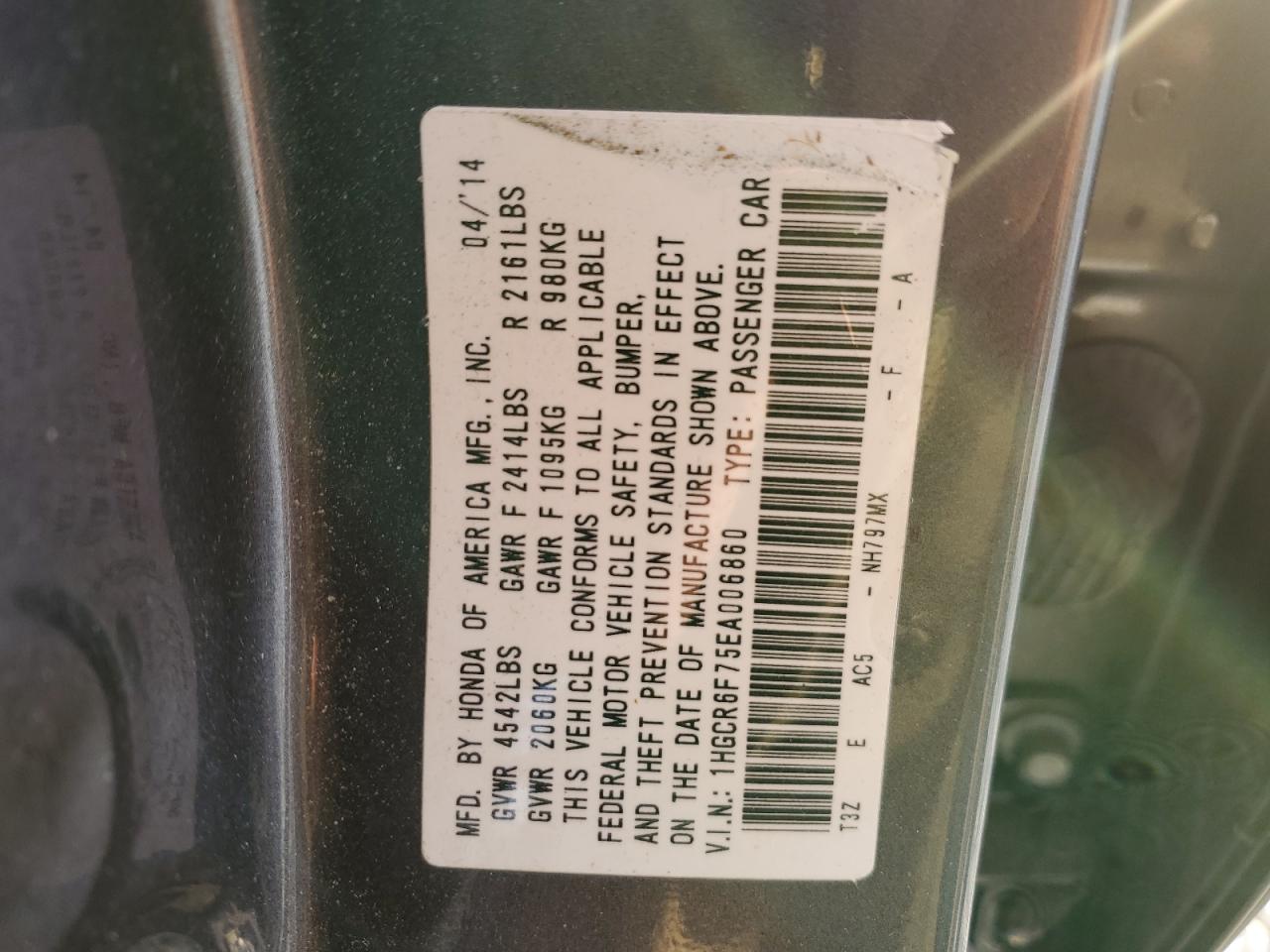 1HGCR6F75EA006860 2014 Honda Accord Touring Hybrid