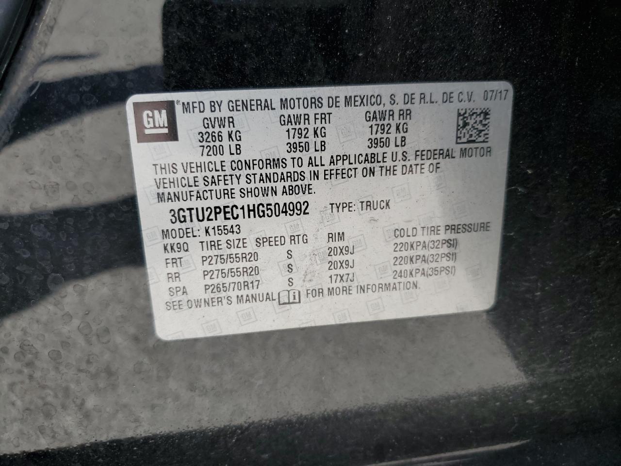 3GTU2PEC1HG504992 2017 GMC Sierra K1500 Denali