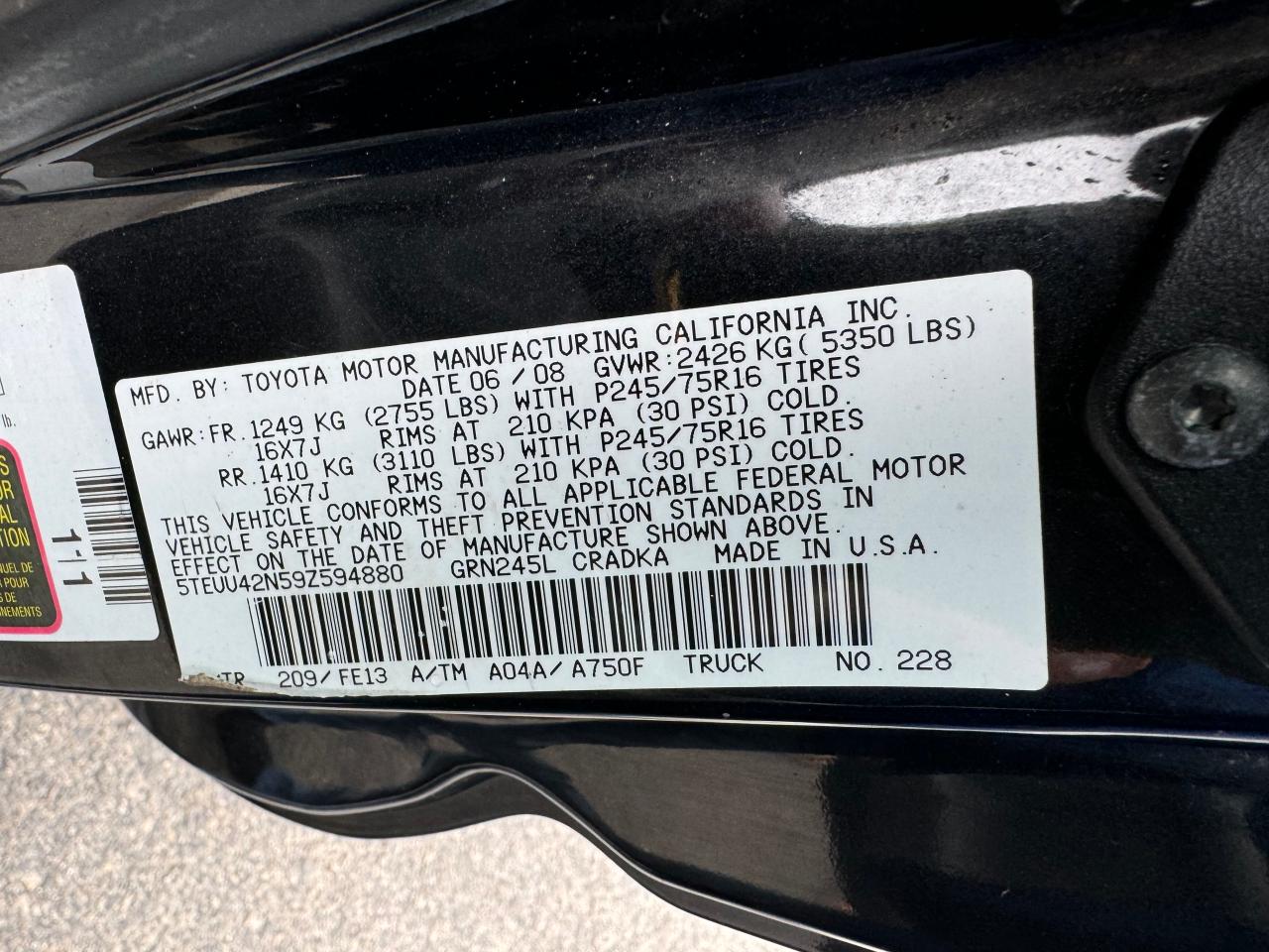 5TEUU42N59Z594880 2009 Toyota Tacoma Access Cab