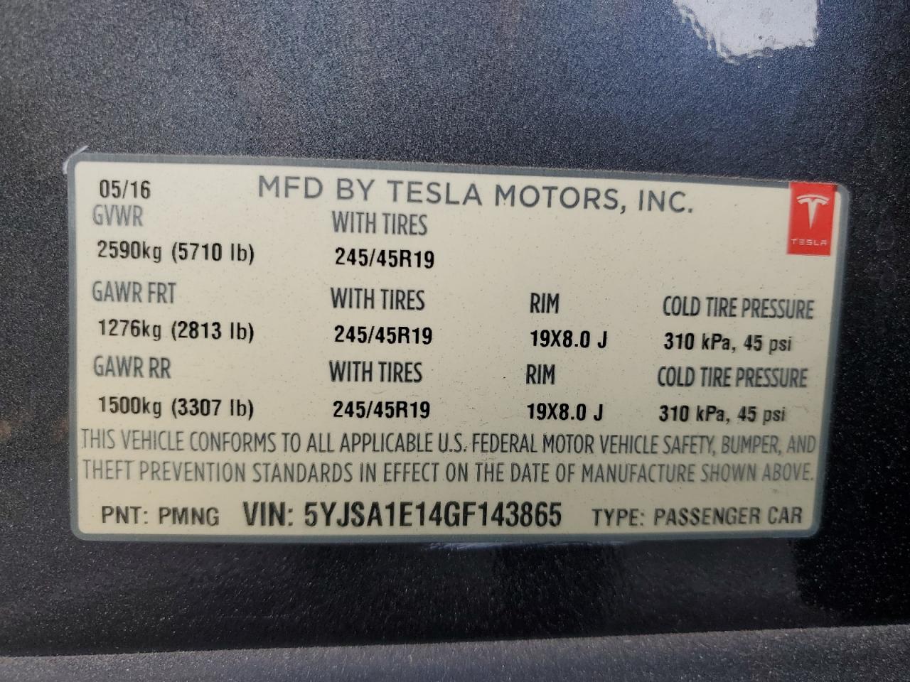 5YJSA1E14GF143865 2016 Tesla Model S