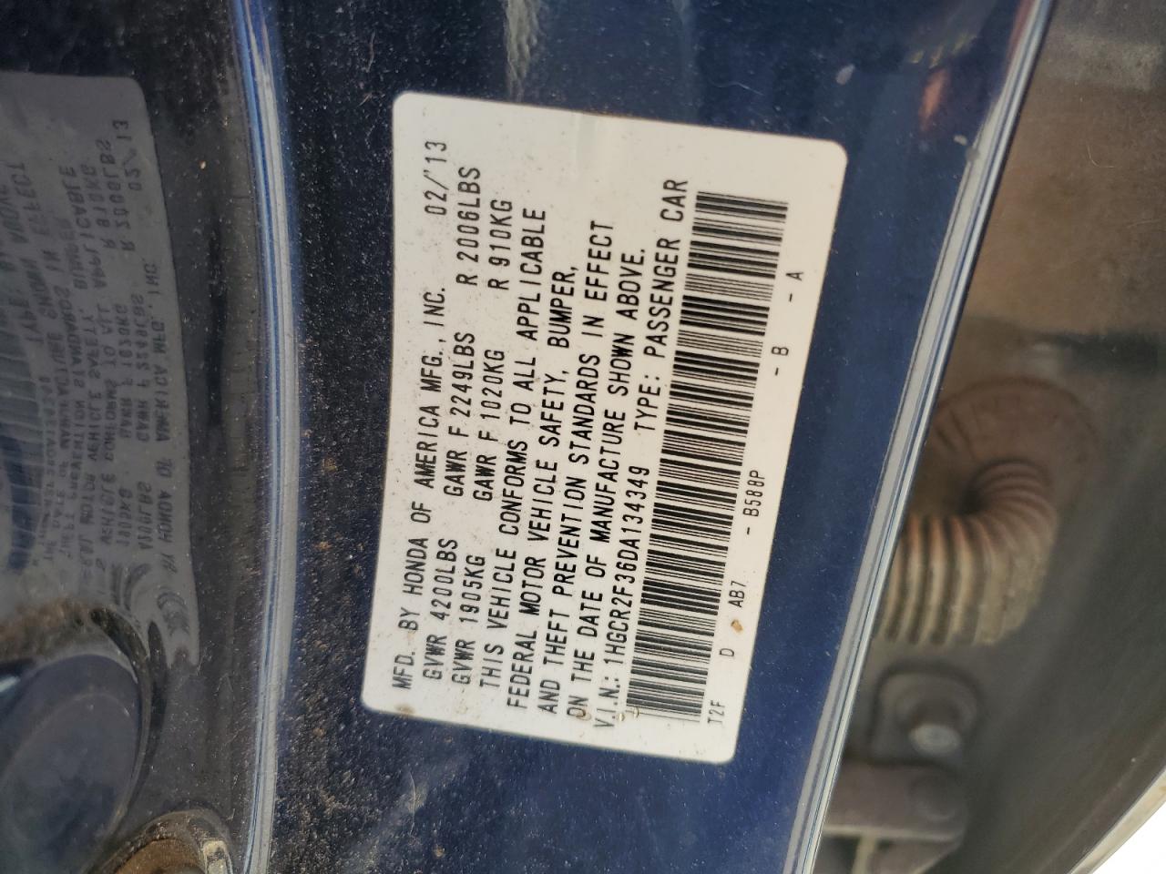 1HGCR2F36DA134349 2013 Honda Accord Lx