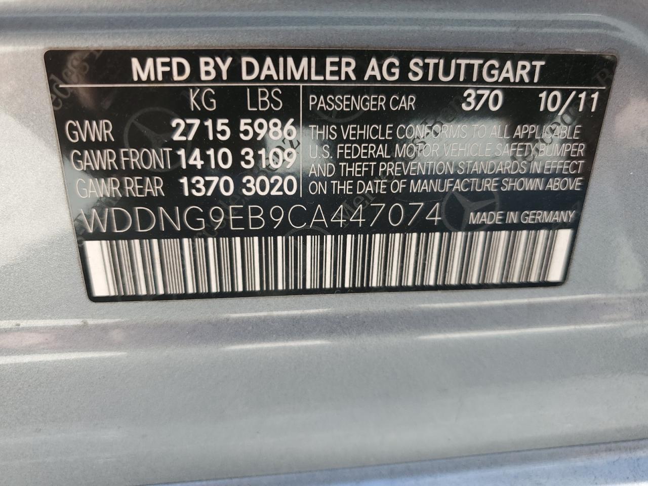 WDDNG9EB9CA447074 2012 Mercedes-Benz S 550 4Matic