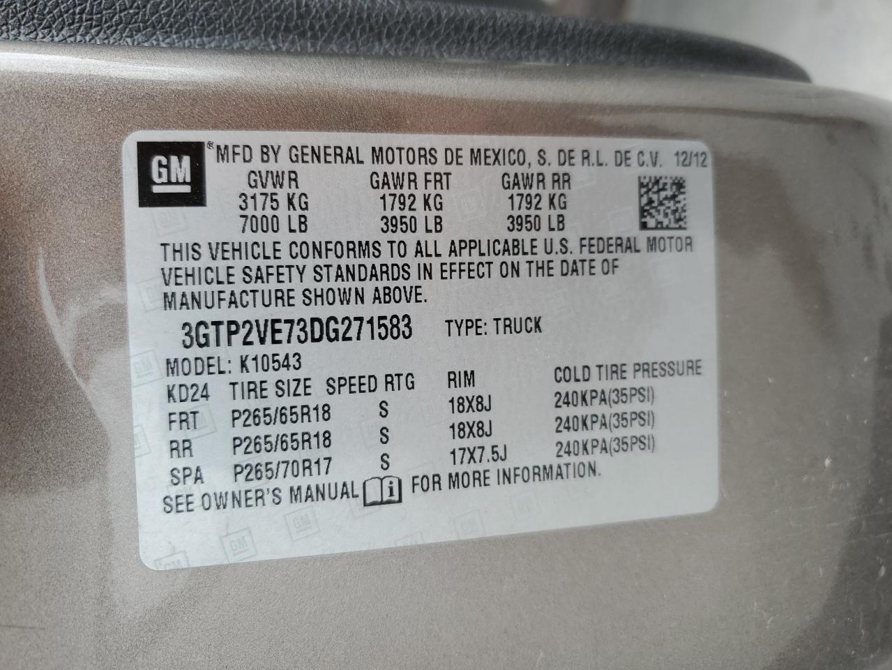 3GTP2VE73DG271583 2013 GMC Sierra K1500 Sle