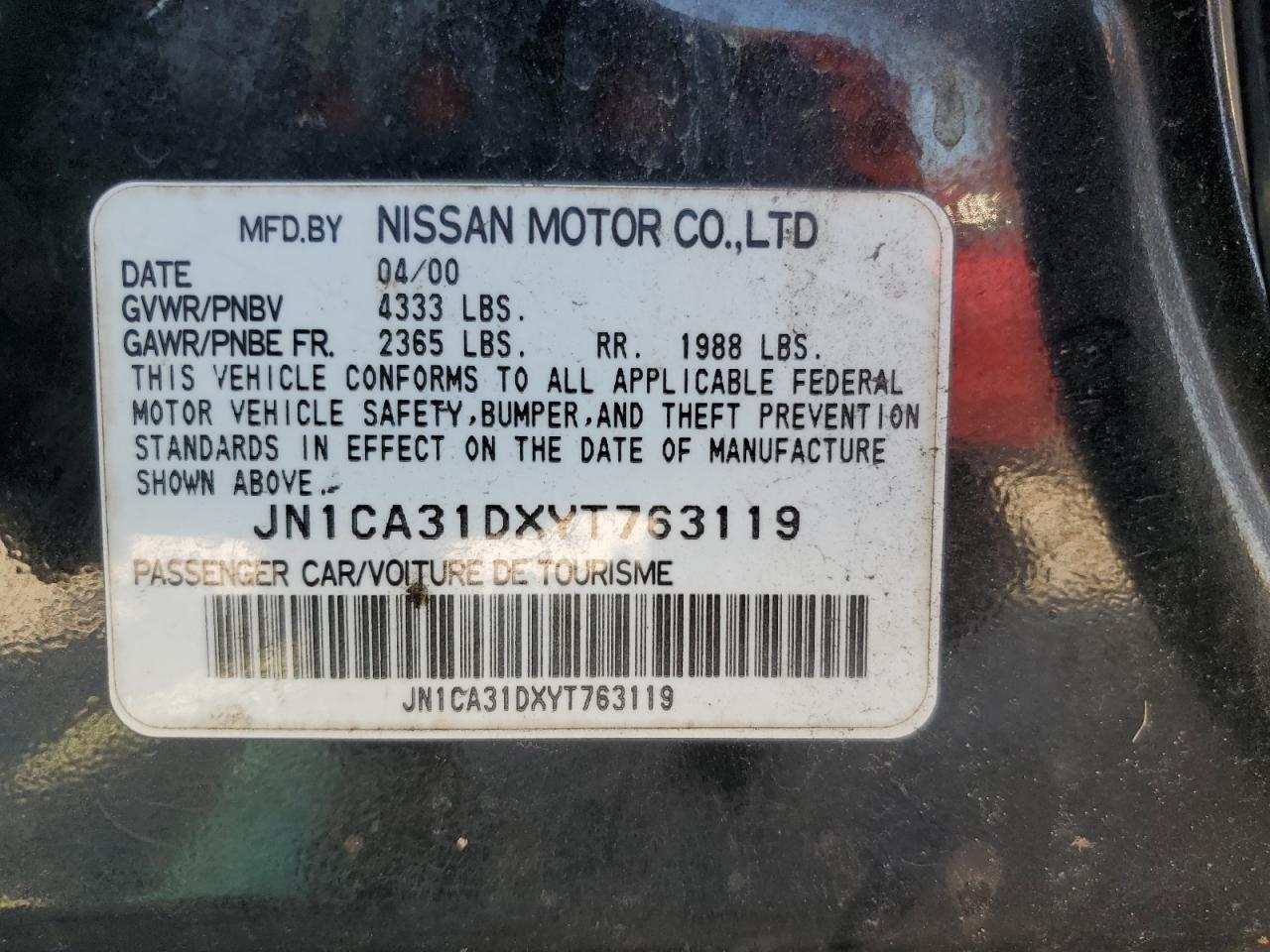 JN1CA31DXYT763119 2000 Nissan Maxima Gle